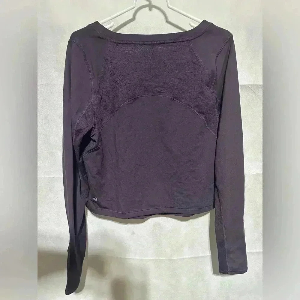 Athleta Shanti Lace Purple Crop Long Sleeve Breathe Wicking Shirt Top Sz 1X NWOT - Picture 2 of 6
